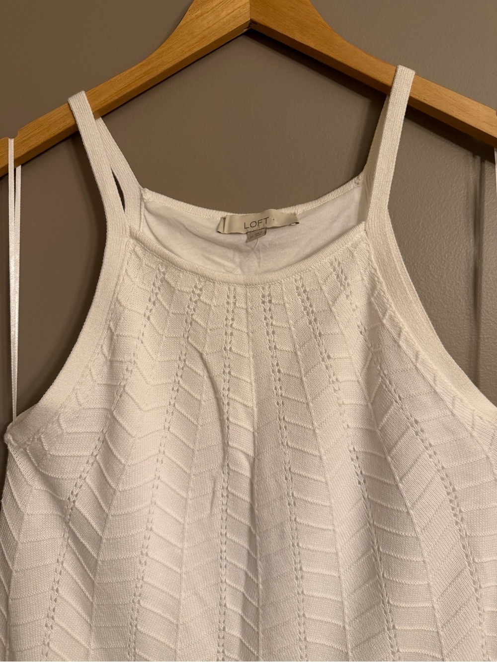NWT LOFT White Pointelle Knit Halter Swing Dress Size M - Picture 2 of 5
